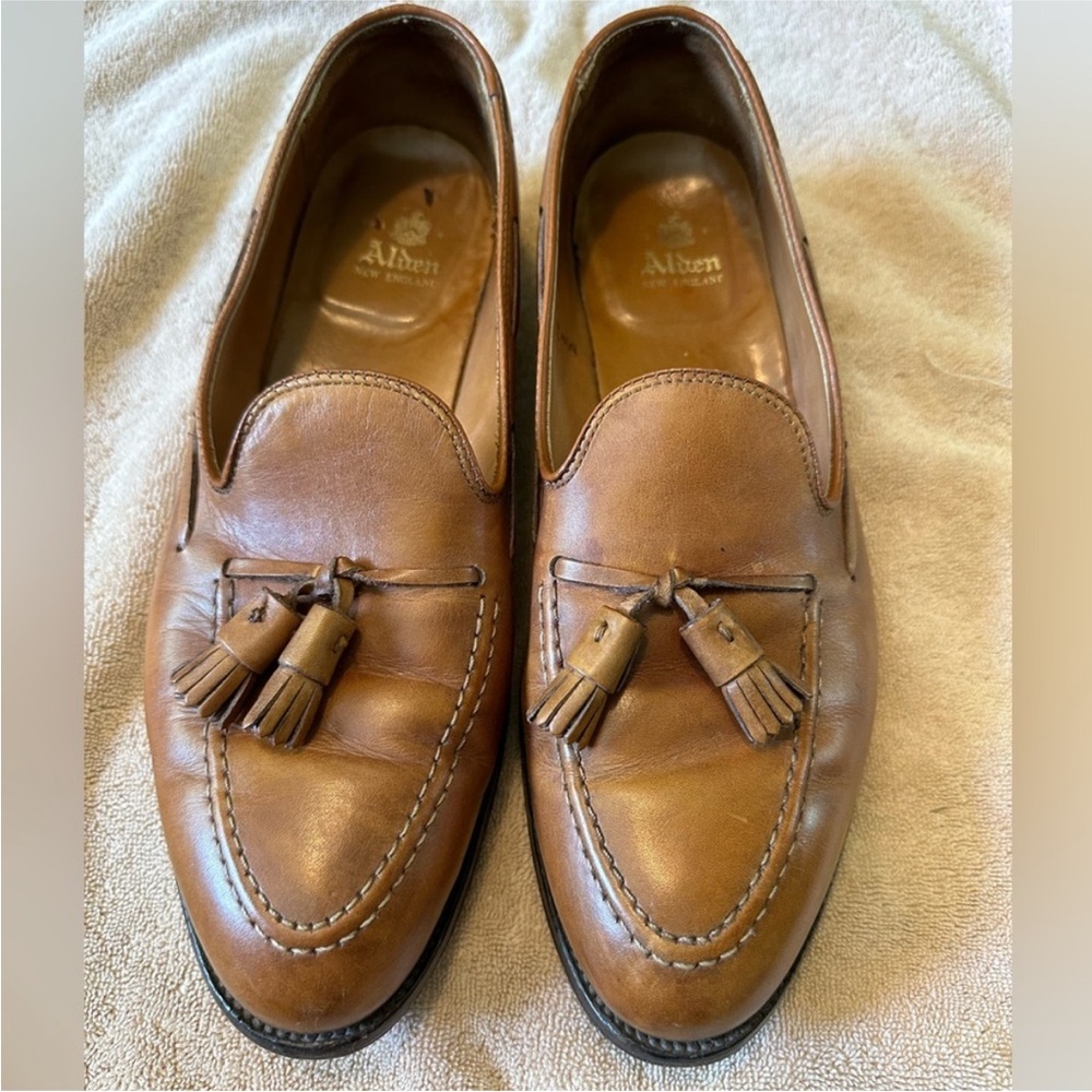 Alden Men's Tan Leather Tassel Slip-Ons